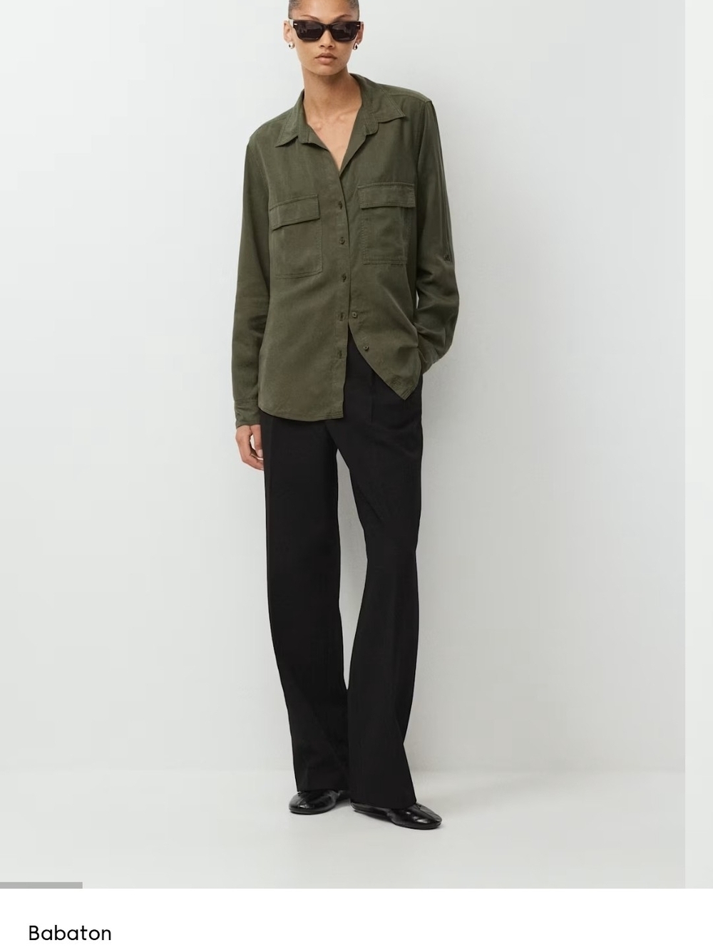 Babaton Olive Green Button-Front Utility Shirt